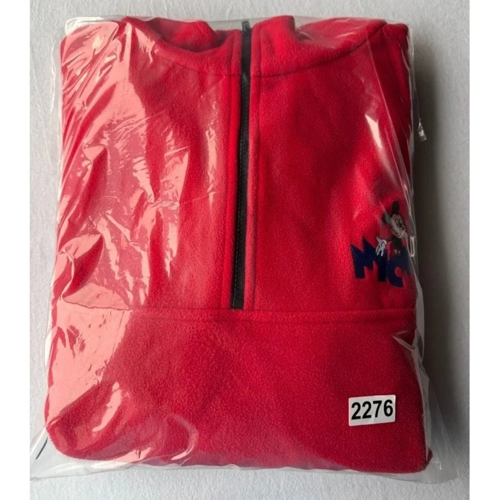 Disney Mickey Mouse Jacket Men XXL Red Fleece 1/4 Zip Pullover‎ Y2K Outewear